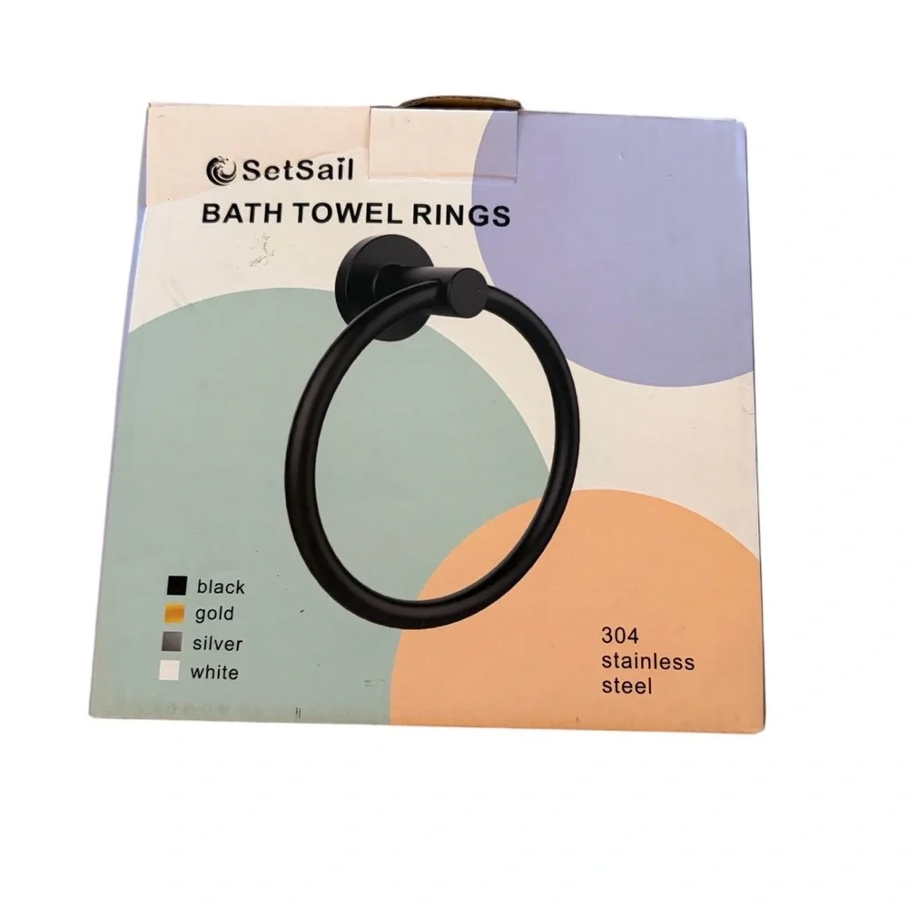 SetSail Towel Holder for Bathroom/Kitchen Wall Matte Black Towel Ring NIB